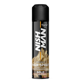 Фарбуючий спрей для волосся Золотий Nishman Hair Spray Gold, 150 мл, фото 