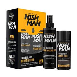 Камуфляжний набір для залисин Nishman Hair Building Keratin Fiber dark brown (пудра, 20 г + фиксатор, 100 мл) темно-коричневий, фото 