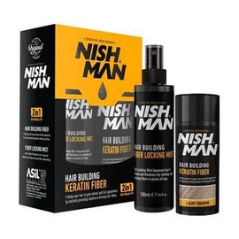 Камуфляжний набір для залисин Nishman Hair Building Keratin Fiber light brown (пудра, 20 г + фиксатор, 100 мл) світло-коричневий, фото 