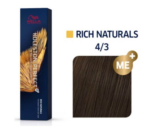 Фарба для волосся Wella Professionals Koleston Perfect ME+ Pure Naturals 4/3, Шатен золотистий, 60 мл, Номер краски: 4/3, фото 