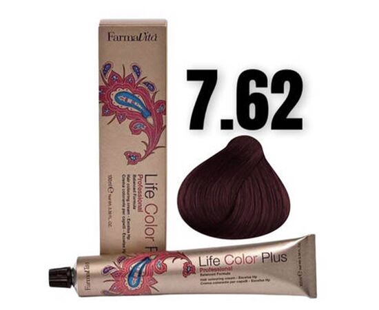 Стійка крем-фарба FarmaVita Life Color Plus 7.62, Блондин фіолетово-червоний, 100 мл, Номер краски: 7.62, фото 