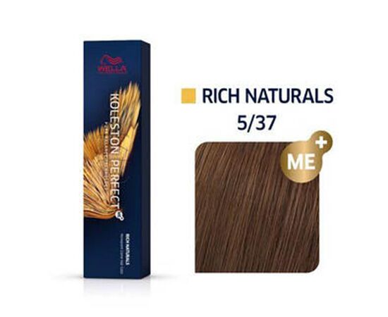 Фарба для волосся Wella Professionals Koleston Perfect ME+ Pure Naturals 5/37, Світлий шатен золотисто коричневий, 60 мл, Номер краски: 5/37, фото 