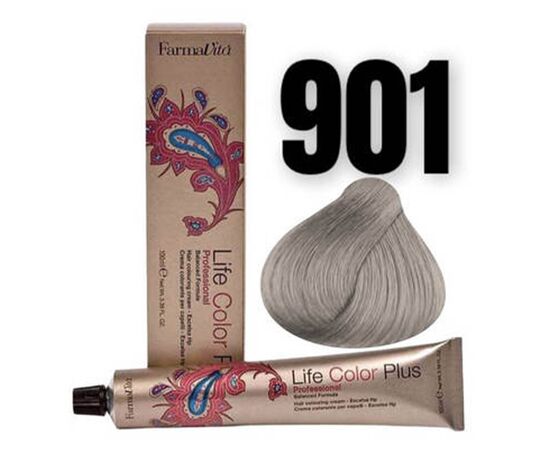 Стійка крем-фарба FarmaVita Life Color Plus 901, Світло-попелястий блондин, сильний освітлювач, 100 мл, Номер краски: 901, фото 