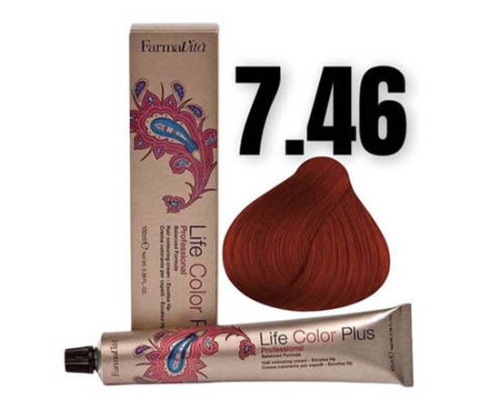Стійка крем-фарба FarmaVita Life Color Plus 7.46, Блондин мідно-червоний, 100 мл, Номер краски: 7.46, фото 
