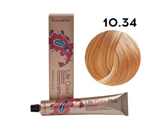 Стійка крем-фарба FarmaVita Life Color Plus 10.34, Платиновий золотистий мідний блондин, 100 мл, Номер краски: 10.34, фото 