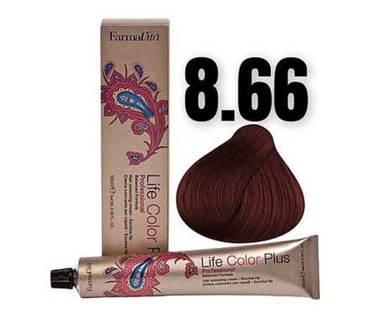 Стійка крем-фарба FarmaVita Life Color Plus 8.66, Світлий блондин насичений червоний, 100 мл, Номер краски: 8.66, фото 