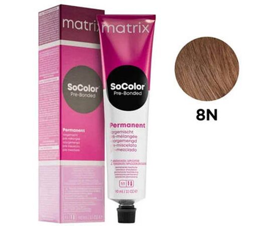 Стійка фарба для волосся Matrix SoColor Pre-Bonded 8N, Світлий Нейтральний Блондин, 90 мл, Номер краски: 8N, фото 