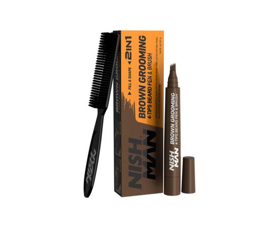 Олівець для бороди коричневий + щітка Nishman Brown Grooming 2 в 1, фото 