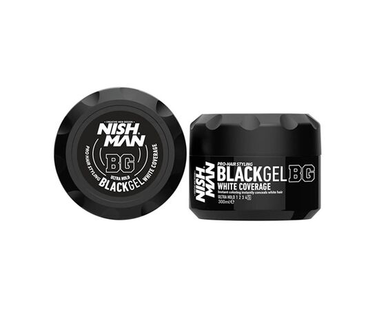 Гель для маскування сивого волосся Nishman Black Gel White Coverage чорний колір, 300 мл, фото 