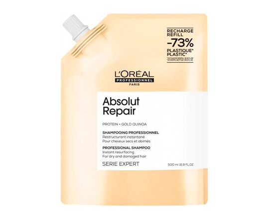 Шампунь для інтенсивного відновлення пошкодженого волосся L'Oreal Professionnel Serie Expert Absolut Repair Gold Quinoa + Protein Shampoo, рефіл формат 500 мл, фото 